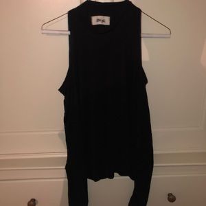 Black long sleeve shirt with the shoulders cut